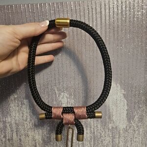 Black Rope Necklace with Rose Gold and Brass Accents